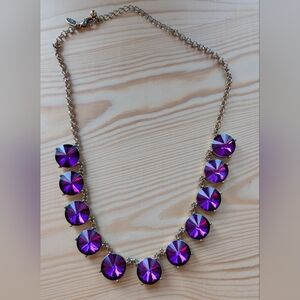 Y2K Purple Glass Gem Chunky Statement Necklace Mid 00's